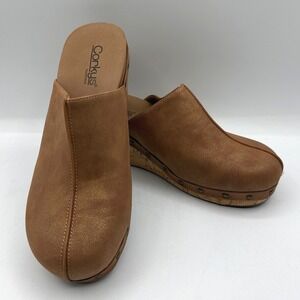 Corkys Marley Clogs Womens 9 Bronze Studded Cork Wedge Platform Mules Boho